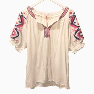 Solitaire Shirt Womens Size Small Embroidered Top Boho Cottagecore Blouse Tunic